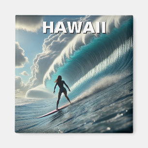 Imán Surfing en la ola Chica surfista de Hawái