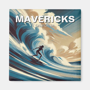 Imán Surfing en Mavericks California Surfer Chica Wave