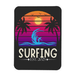 Imán Surfing Est. Surf en modo de vacaciones retro de 2