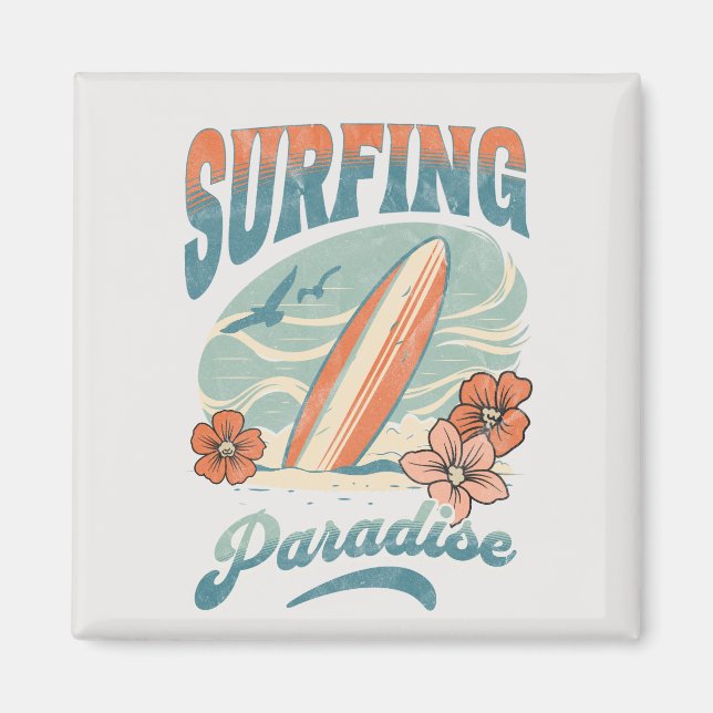 Imán Surfing Paradise estilo retro (Frente)
