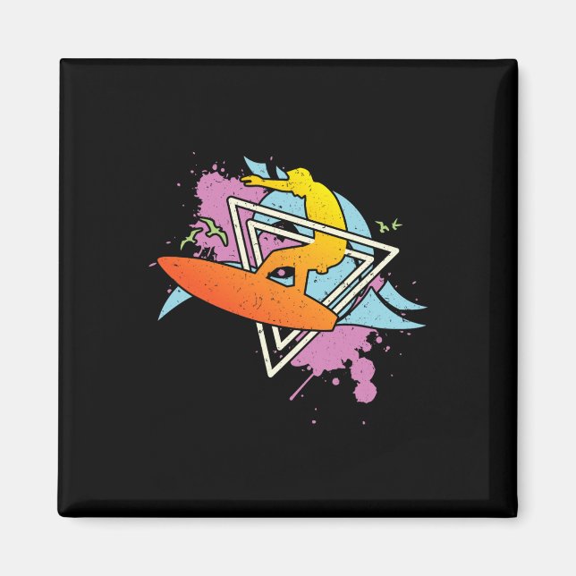 Imán Surfista 80s 90s Vaporwave Tabla de surf  (Frente)