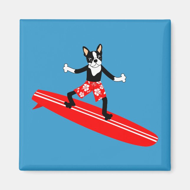 Imán Surfista de Boston Terrier Longboard (Frente)
