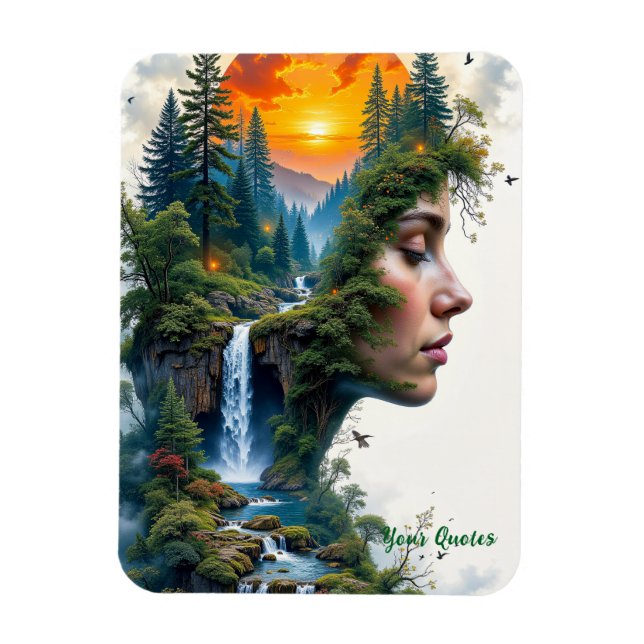 Imán Surreal Nature Portrait Woman Sunset Waterfall (Vertical)