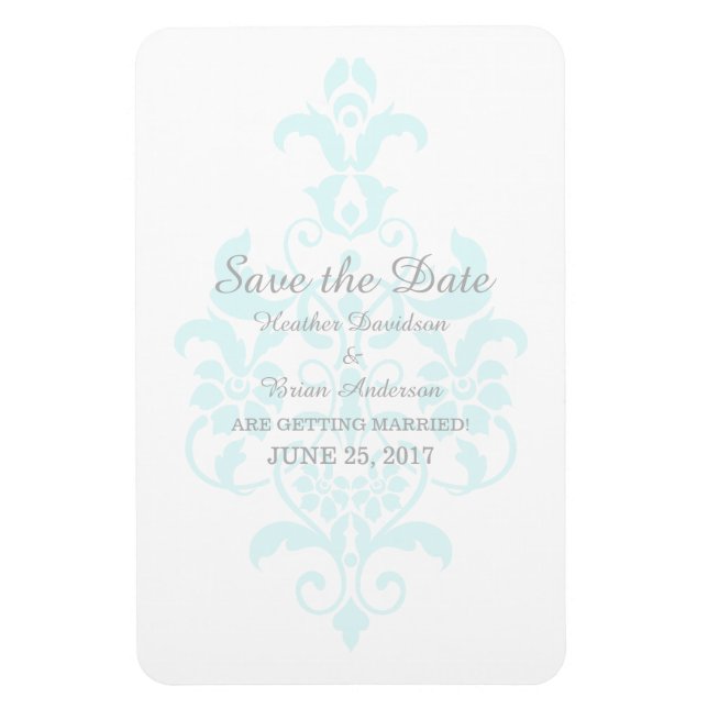 Imán Sutil Damask de Aqua Save the Date Flexi Magnet (Vertical)