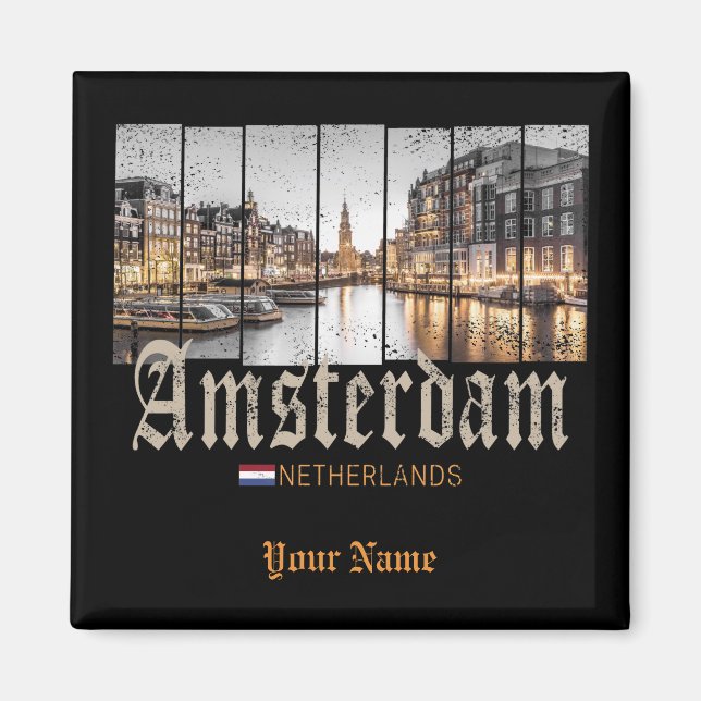 Imán Suveniente vintage de Amsterdam Netherlands Hollan (Frente)