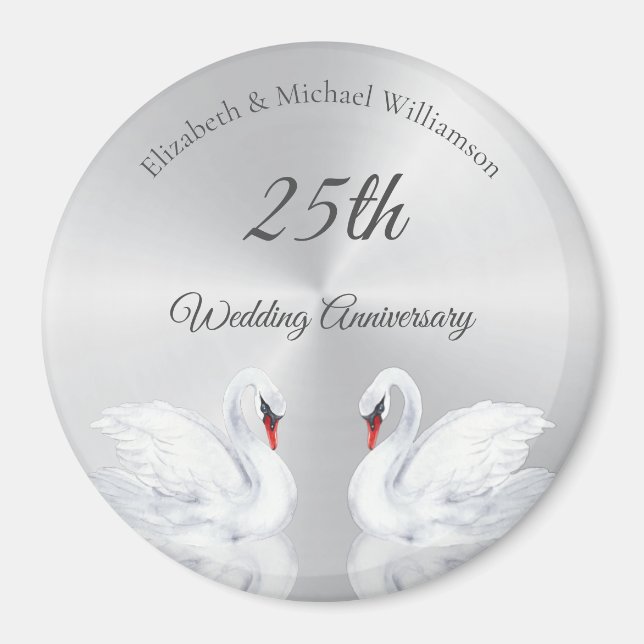 Imán Swans Silver custom 25th Wedding Anniversary  (Frente)