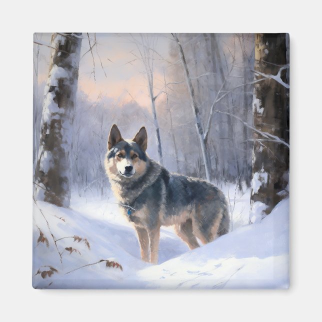 Imán Swedish Vallhund Deja que nieve Navidad (Frente)