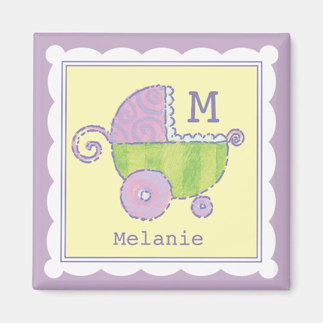Imán Sweet Dreams Baby Carriage Lavender Monogrammed (Frente)