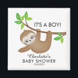 Imán Sweet Sloth Baby Shower Favor  Magnet<br><div class="desc">Sweet sloth magnet for a boys baby shower featuring a cute sloth hanging from a tree branch set on a white watercolor background.  Matching items available in our shop.</div>