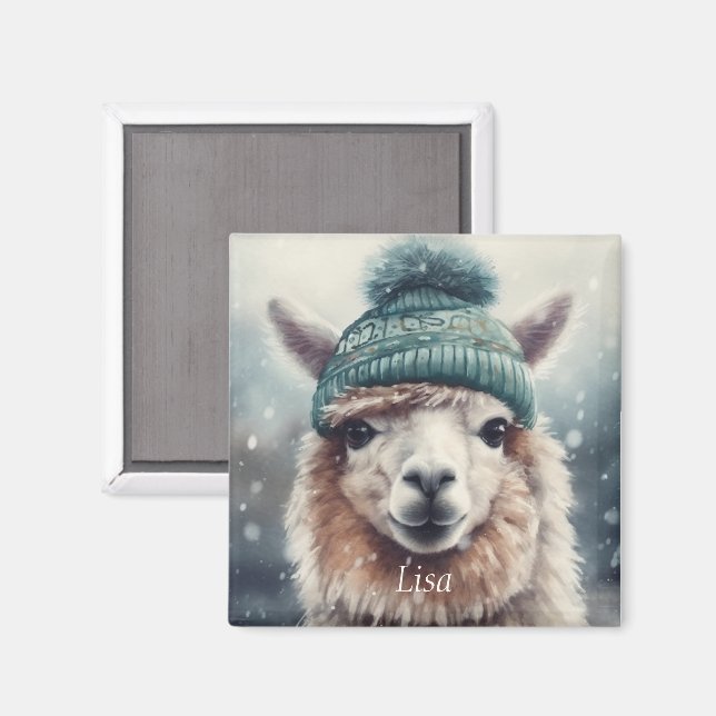 Imán Sweet Winter Alpaca, personalizado (Anverso/Reverso)