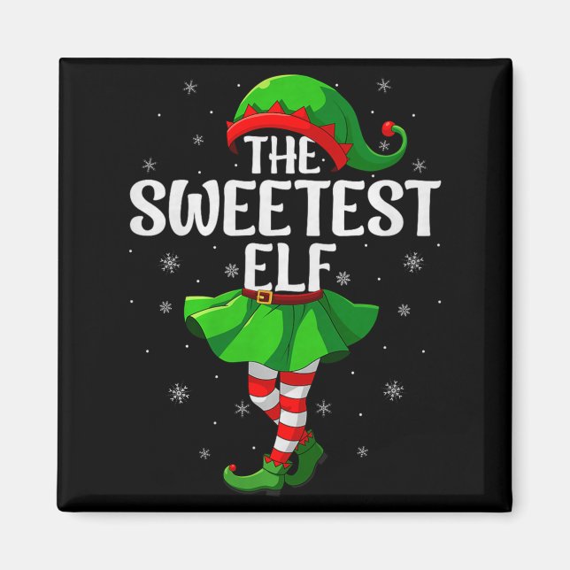 Imán Sweetest Elf Christmas Girls Women Elf Squad Xmas  (Frente)