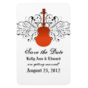 Imán Swirls Guitar Save the Date Magnet, Naranja
