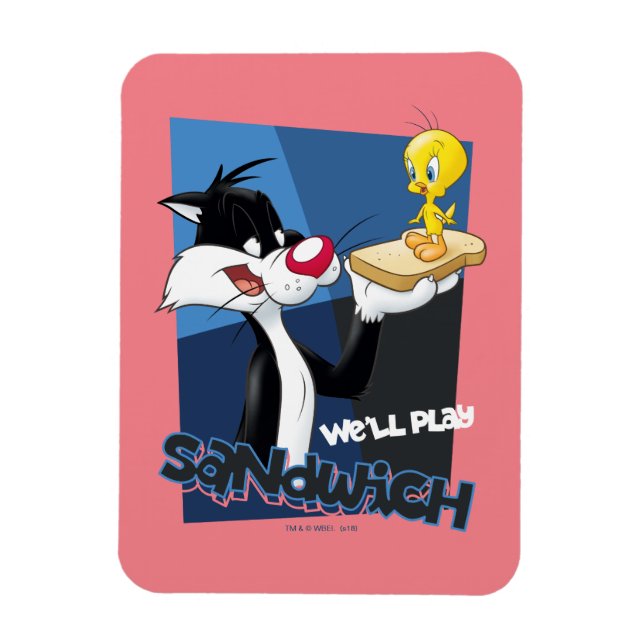 Imán SYLVESTER™ y TWEETY™ "Jugaremos sándwich" (Vertical)