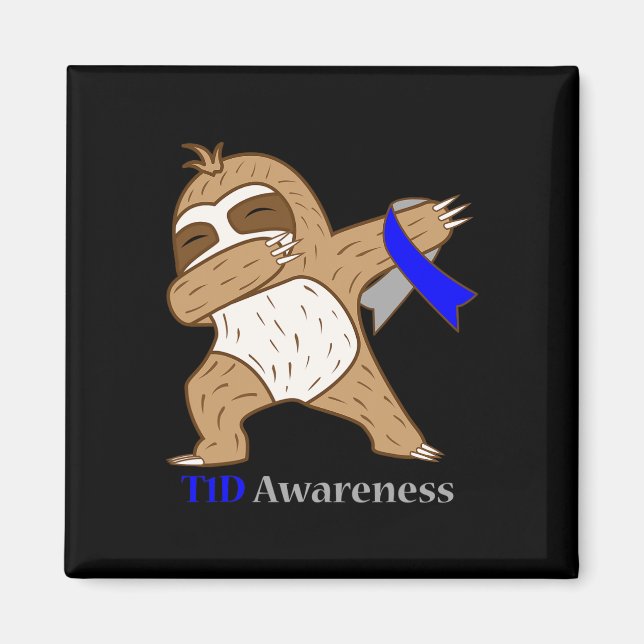 Imán T1d Diabetes Awareness Ribbon Dabbing Sloth Warrio (Frente)