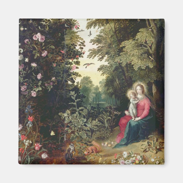 Imán T32789 La Madonna y el niño en un paisaje (panel) (Frente)