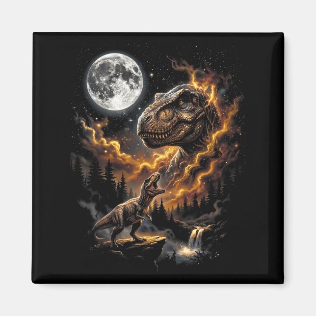 Imán T rex aullando a la luna retro 90s divertido (Frente)