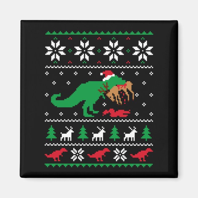 Imán T Rex Comiendo Reno Dinosaurio Divertido Navidad F (Frente)