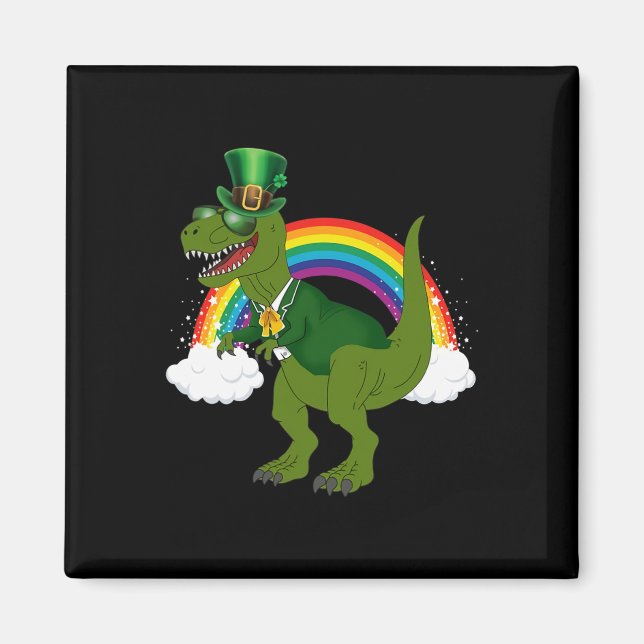 Imán T-rex Dinosaur Duende Arcoiris Día de San Patricio (Frente)