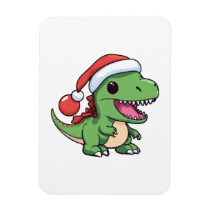 Imán T-Rex Dinosaur Kawaii con Sombrero de Navidad