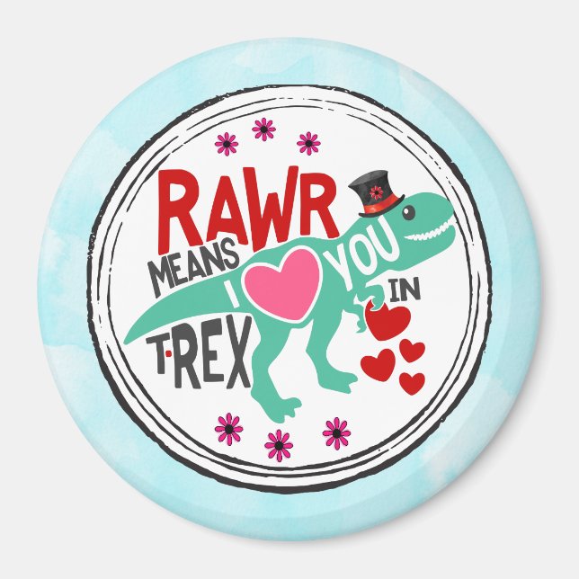 Imán T-Rex en un Top Hat Rawr significa que te amo grac (Frente)