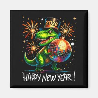 Imán T Rex Happy New Year 2026 Disco Ball Fireworks Tee