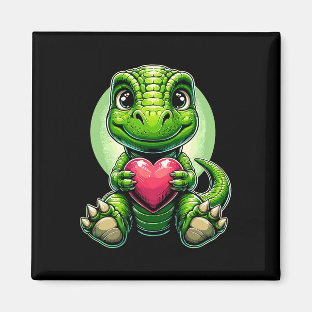 Imán T-rex sosteniendo corazón Día de San Valentín Dino (Frente)