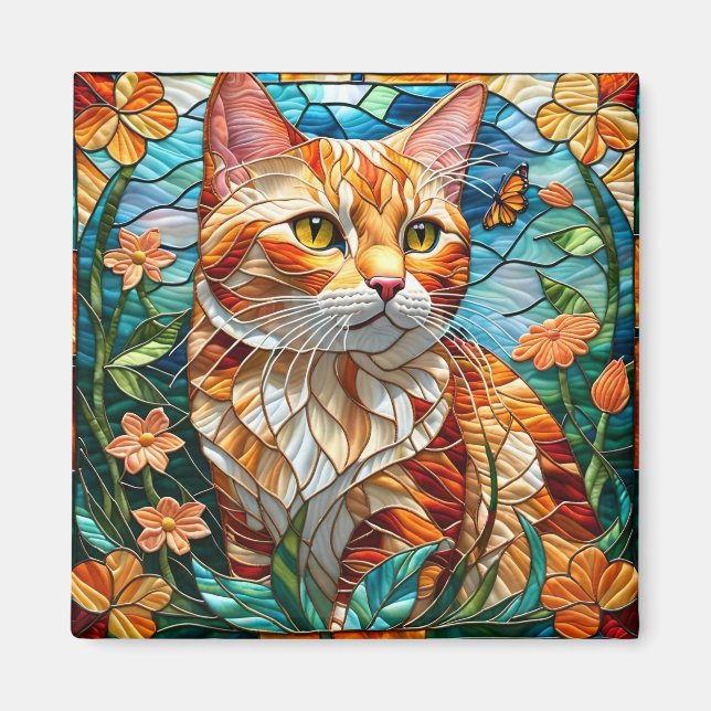 Imán Tabby  art stained glass cat colorful modern style (Frente)