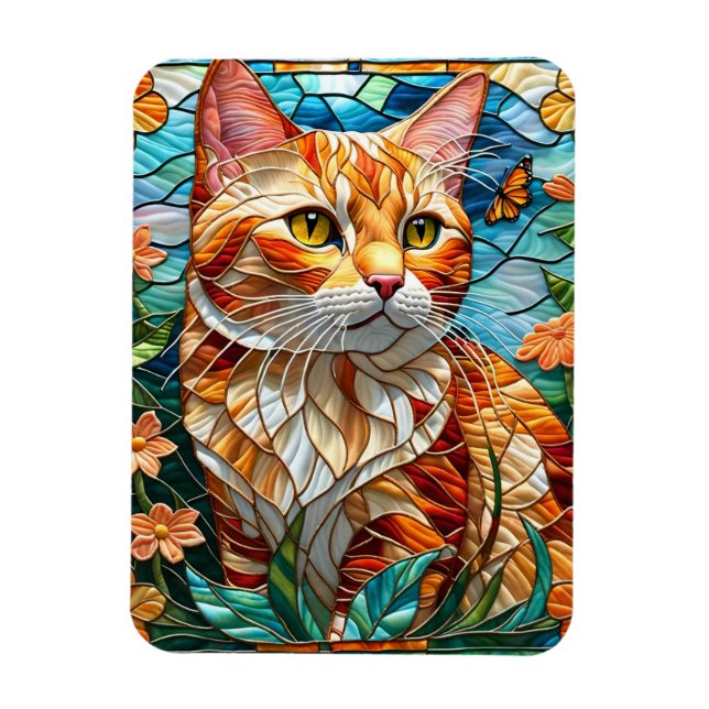 Imán Tabby  art stained glass cat colorful modern style (Vertical)
