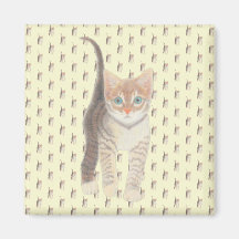 Tabby Cat Square Magnet En Amarillo