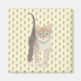 Imán Tabby Cat Square Magnet En Amarillo