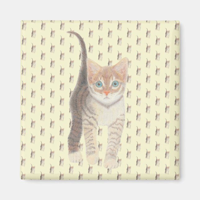 Imán Tabby Cat Square Magnet En Amarillo (Frente)