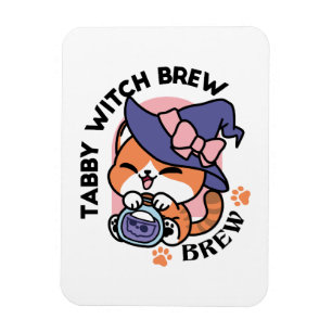 Imán Tabby Witch Brew – Diseño de gato lindo de Hallowe