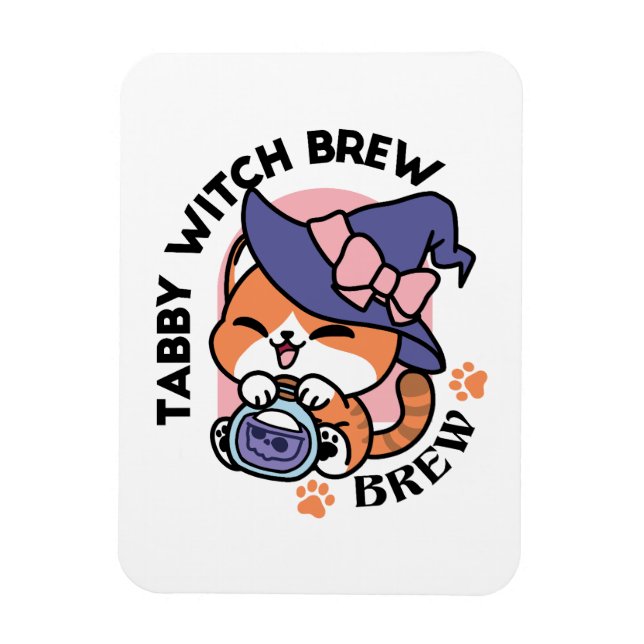 Imán Tabby Witch Brew – Diseño de gato lindo de Hallowe (Vertical)