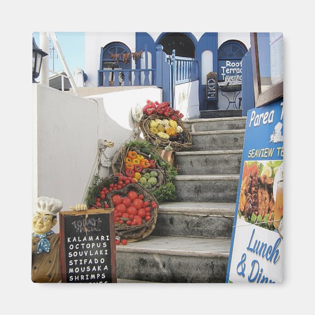 Imán taberna griega en Santorini, Grecia (Frente)