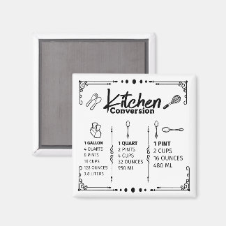 IMÁN TABLA DE CONVERSIÓN DE GALONES DE COCINA A PINTAS
