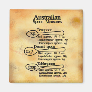 Imán tabla de conversión de medidas de cuchara australi