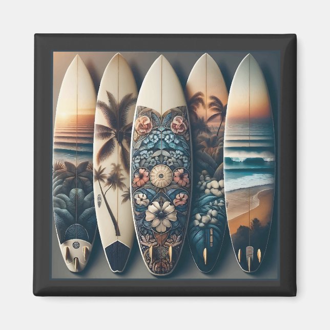 Imán Tablas de surf pintadas hawaianas (Frente)