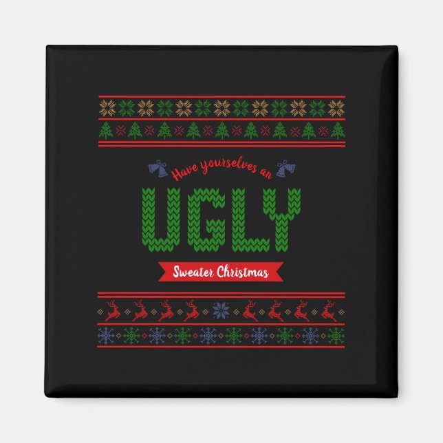 Imán Tacky Christmas Nordic Knit Pattern Red Green Ugly (Frente)