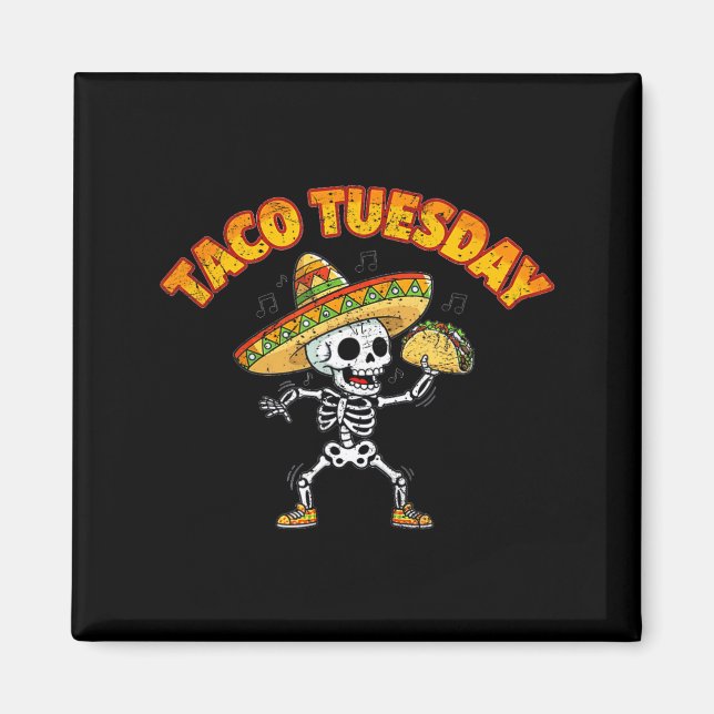 Imán Taco martes esqueleto bailando divertido cinco de  (Frente)
