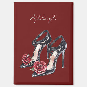 Imán Tacones altos florales blancos y negros
