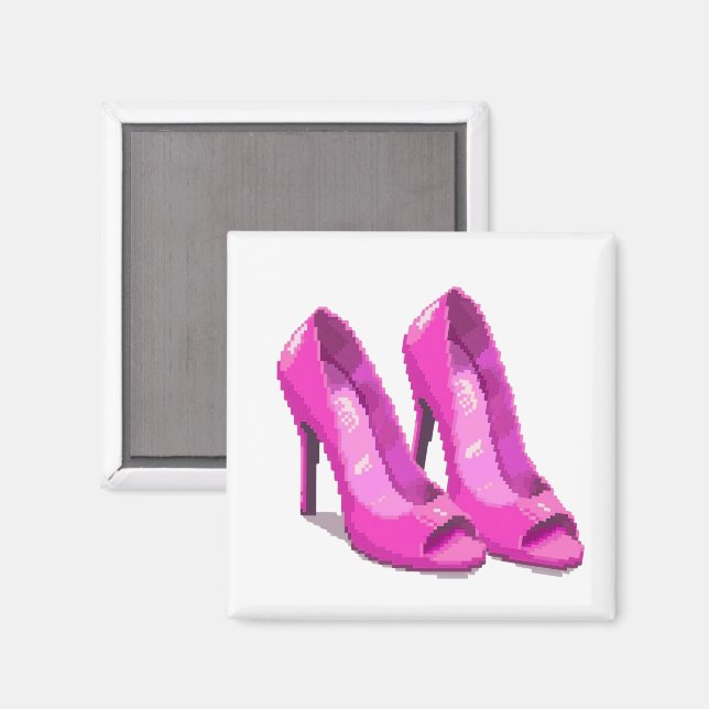 Imán Tacones Altos Rosados Estilo Pixel Art de 64 Bits (Anverso/Reverso)
