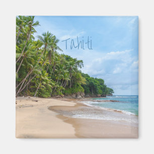 Imán Tahiti Sand Beach Blue Sky Palm Trees