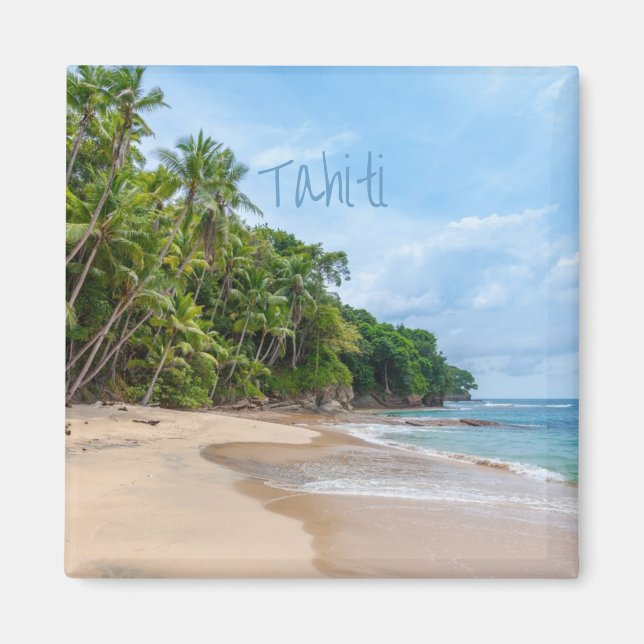 Imán Tahiti Sand Beach Blue Sky Palm Trees (Frente)