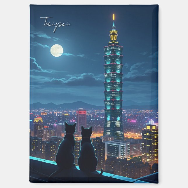 Imán Taipei 101 gatos de noche (Anverso)