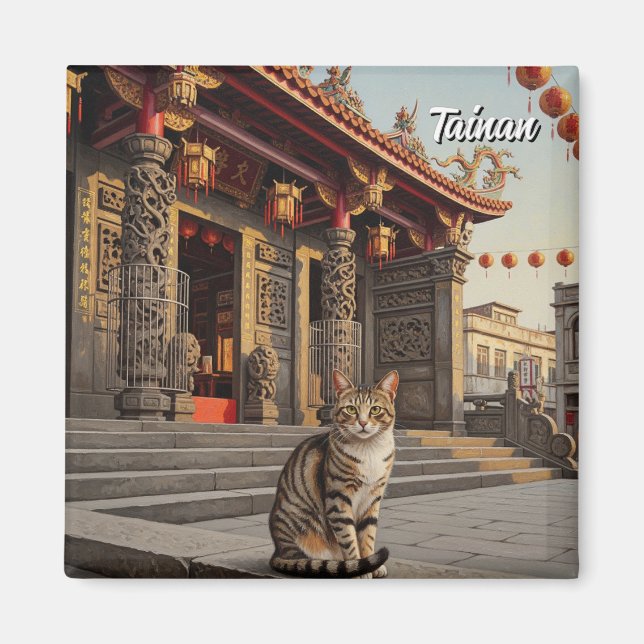 Imán Taiwán: Un gato en un templo taína (Frente)