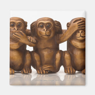 Imán Talla de tres monos de madera