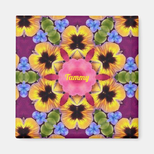 Imán TAMMY ~ Resumen Pansy ~ amarillo morado rosado azu (Frente)