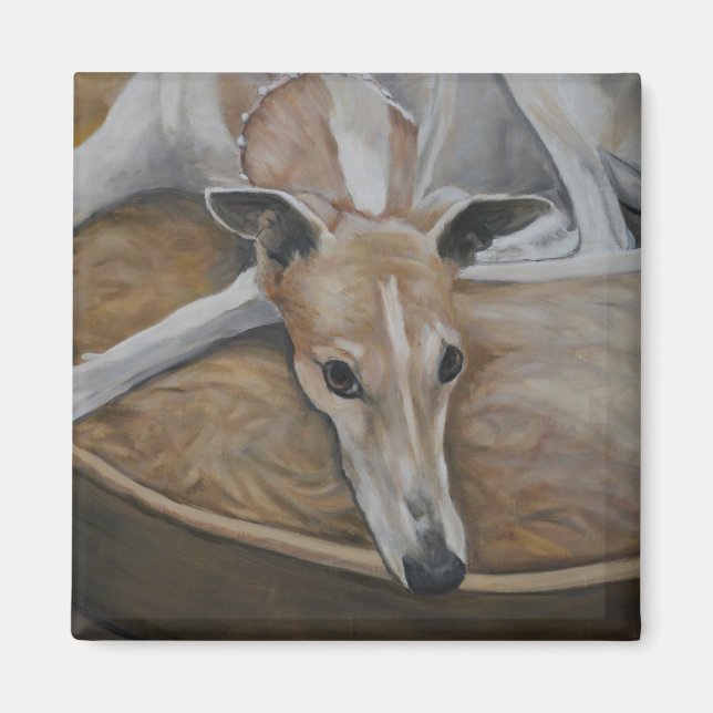 Imán Tan y blanco Greyhound Dog Art Magnet (Frente)