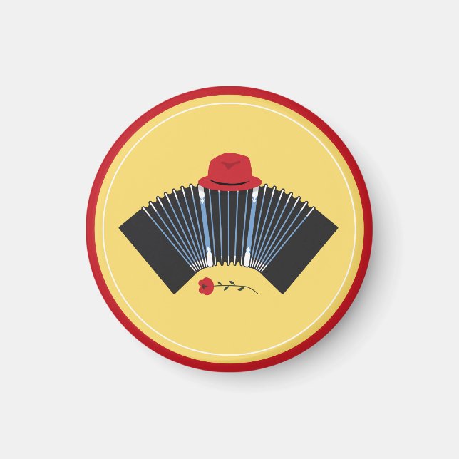 Imán Tango argentino Bandoneon Fedora y Rosa Roja (Frente)