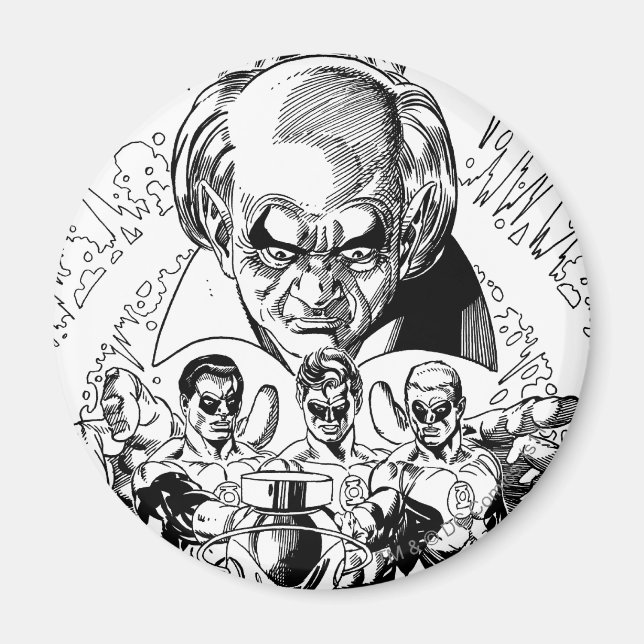 Imán Tapa cómica de tres farolillos verdes, negro y bla (Frente)